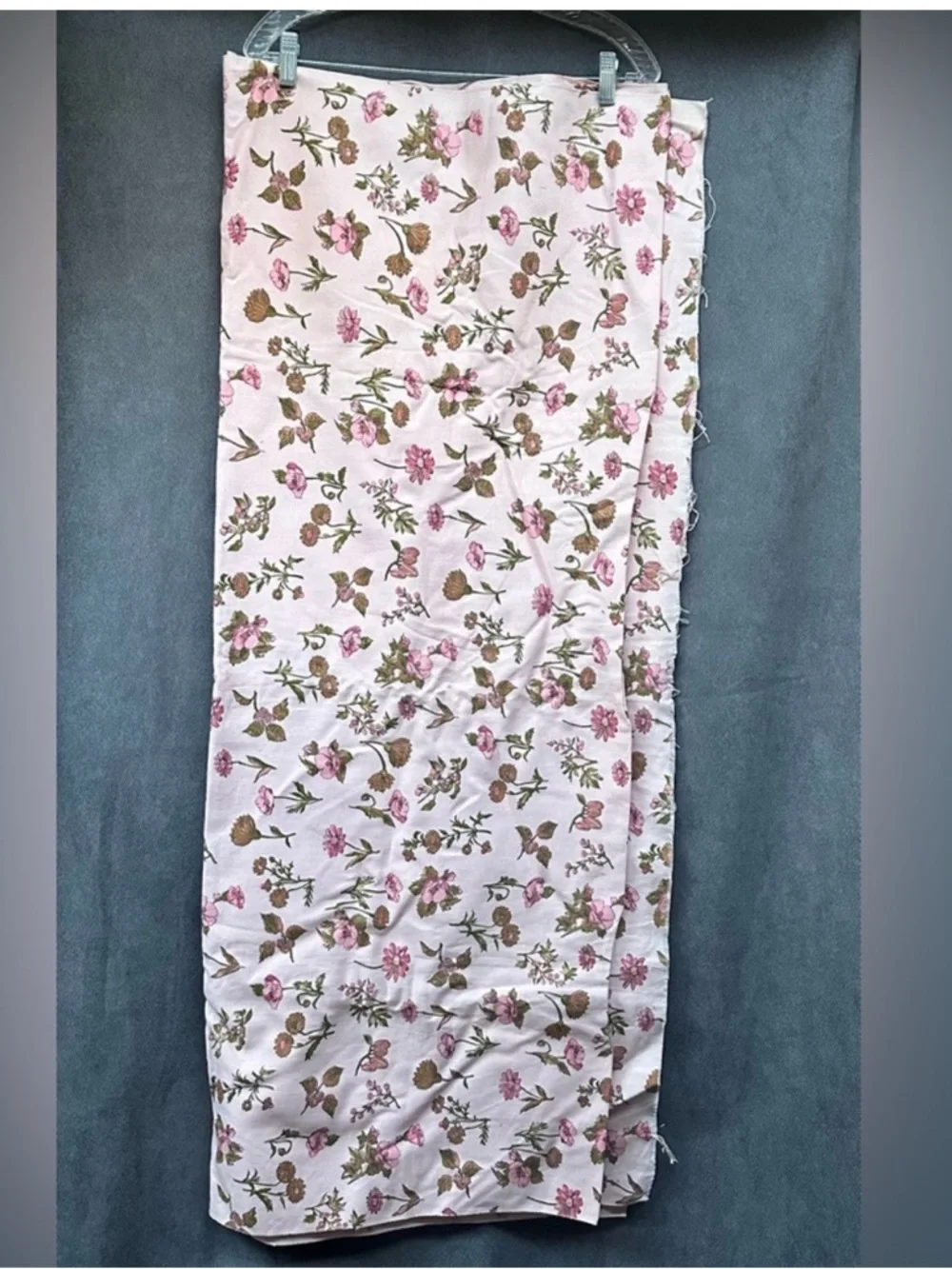 Vintage Denim Weight Pink Floral Fabric Cotton 47”x150”